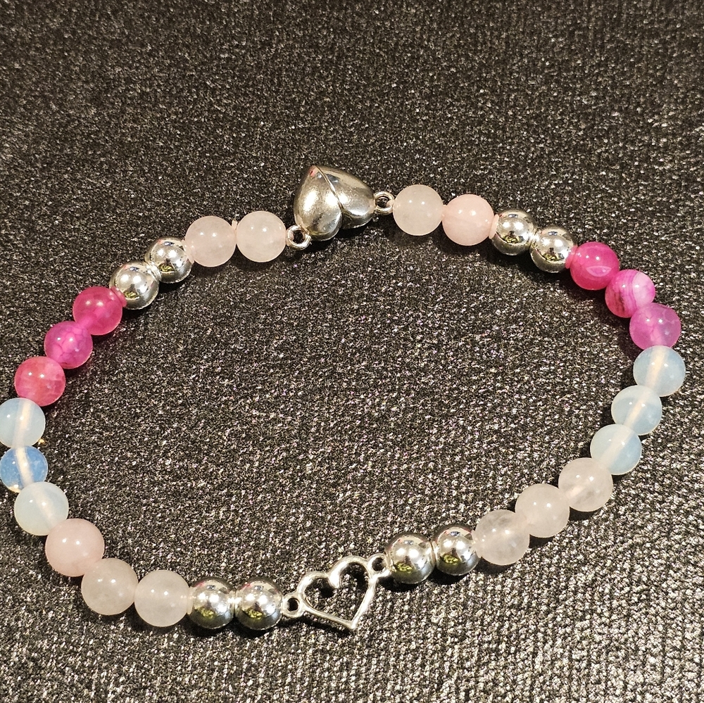 Strawberry and rose quartz heart chakra bracelet